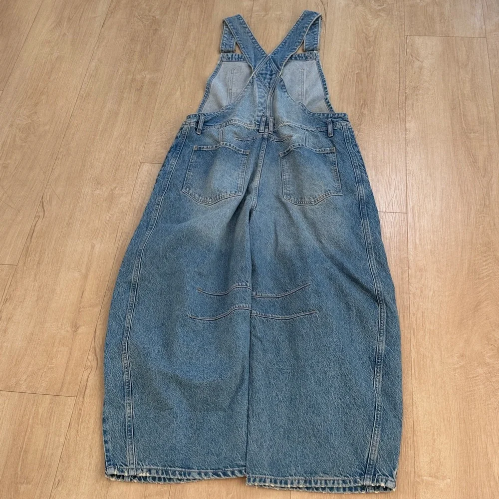 We The Free Good Luck Denim Square Neck Barrel Leg Overalls, SIZE MEDIUM - Picture 5 of 10